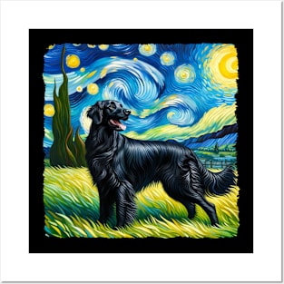 Starry Flat-coated Retriever Dog Portrait - Pet Portrait Posters and Art